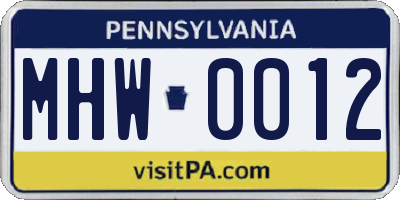 PA license plate MHW0012