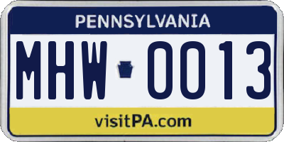 PA license plate MHW0013
