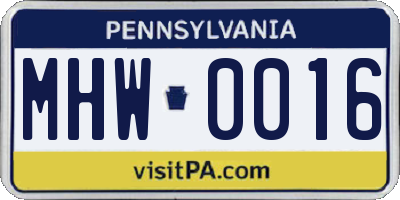 PA license plate MHW0016