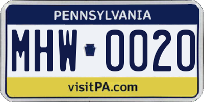 PA license plate MHW0020