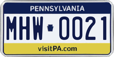 PA license plate MHW0021