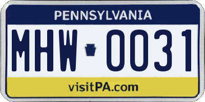 PA license plate MHW0031