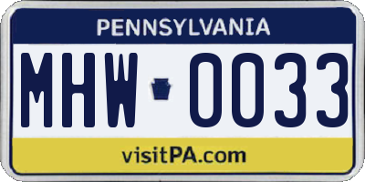 PA license plate MHW0033