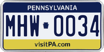 PA license plate MHW0034