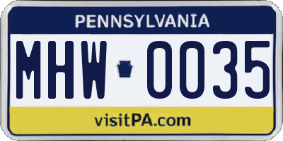 PA license plate MHW0035