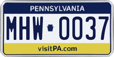 PA license plate MHW0037
