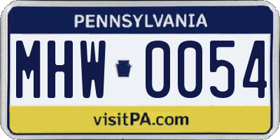 PA license plate MHW0054