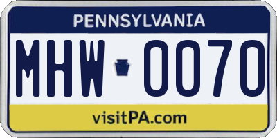 PA license plate MHW0070
