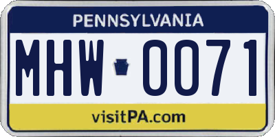 PA license plate MHW0071