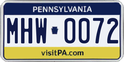 PA license plate MHW0072