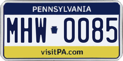 PA license plate MHW0085