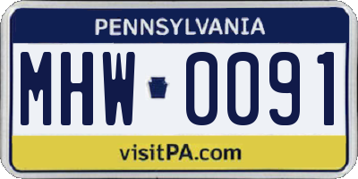 PA license plate MHW0091