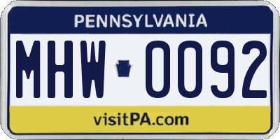 PA license plate MHW0092