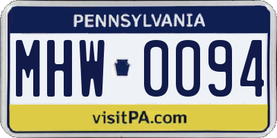 PA license plate MHW0094