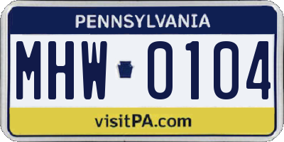 PA license plate MHW0104