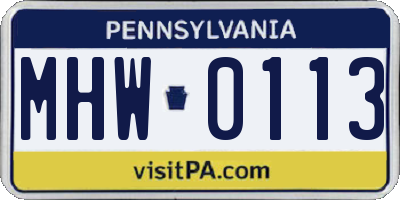 PA license plate MHW0113