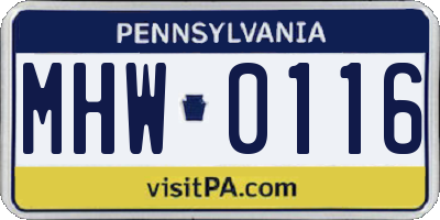 PA license plate MHW0116