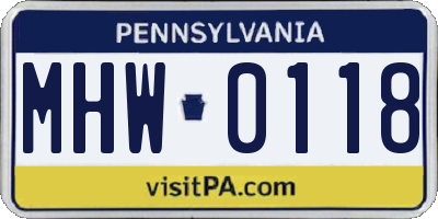 PA license plate MHW0118