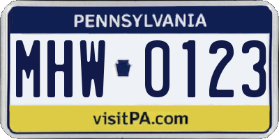PA license plate MHW0123