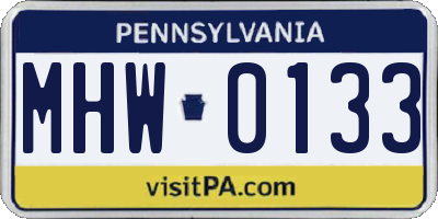 PA license plate MHW0133