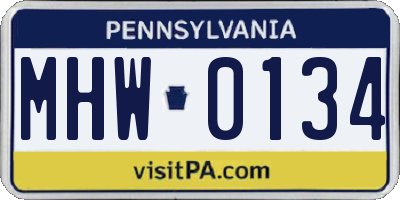 PA license plate MHW0134
