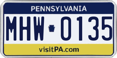 PA license plate MHW0135