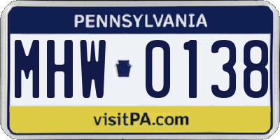 PA license plate MHW0138