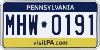 PA license plate MHW0191