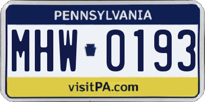 PA license plate MHW0193