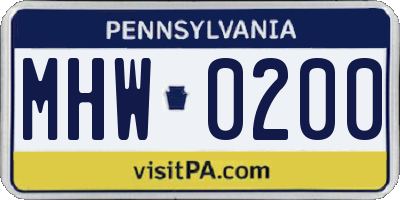 PA license plate MHW0200