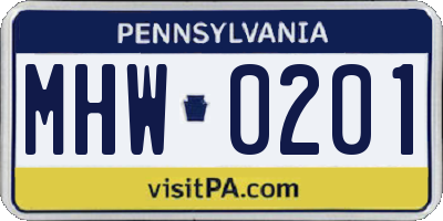 PA license plate MHW0201