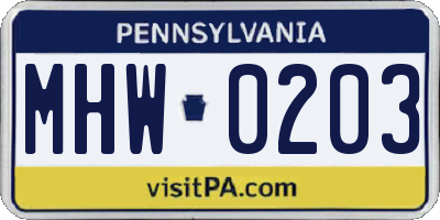 PA license plate MHW0203