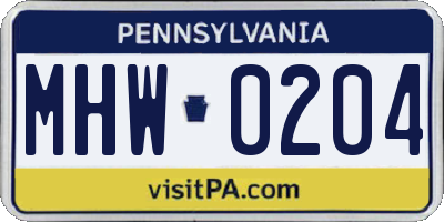 PA license plate MHW0204