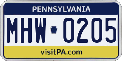 PA license plate MHW0205