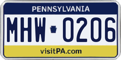 PA license plate MHW0206
