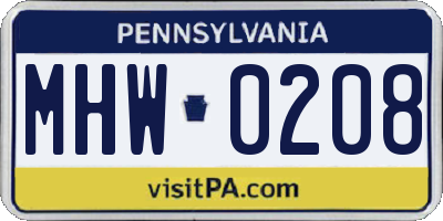 PA license plate MHW0208