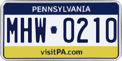 PA license plate MHW0210