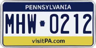 PA license plate MHW0212
