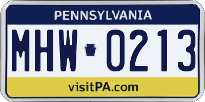PA license plate MHW0213