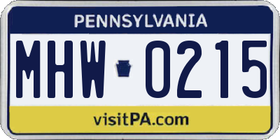 PA license plate MHW0215
