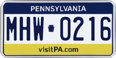 PA license plate MHW0216