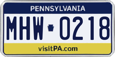 PA license plate MHW0218