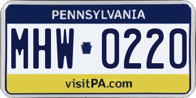 PA license plate MHW0220