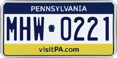 PA license plate MHW0221