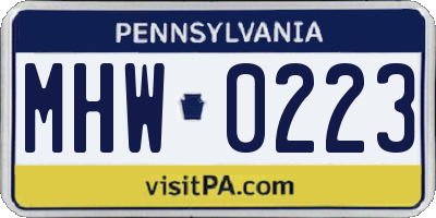 PA license plate MHW0223