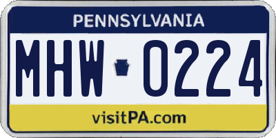 PA license plate MHW0224