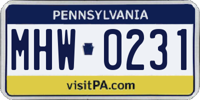 PA license plate MHW0231
