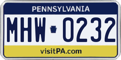 PA license plate MHW0232