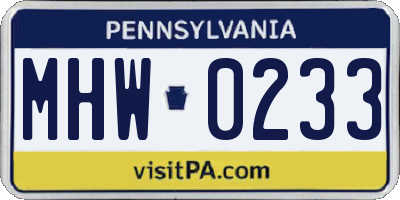 PA license plate MHW0233