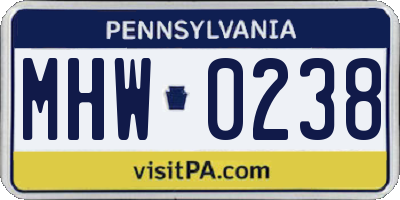 PA license plate MHW0238